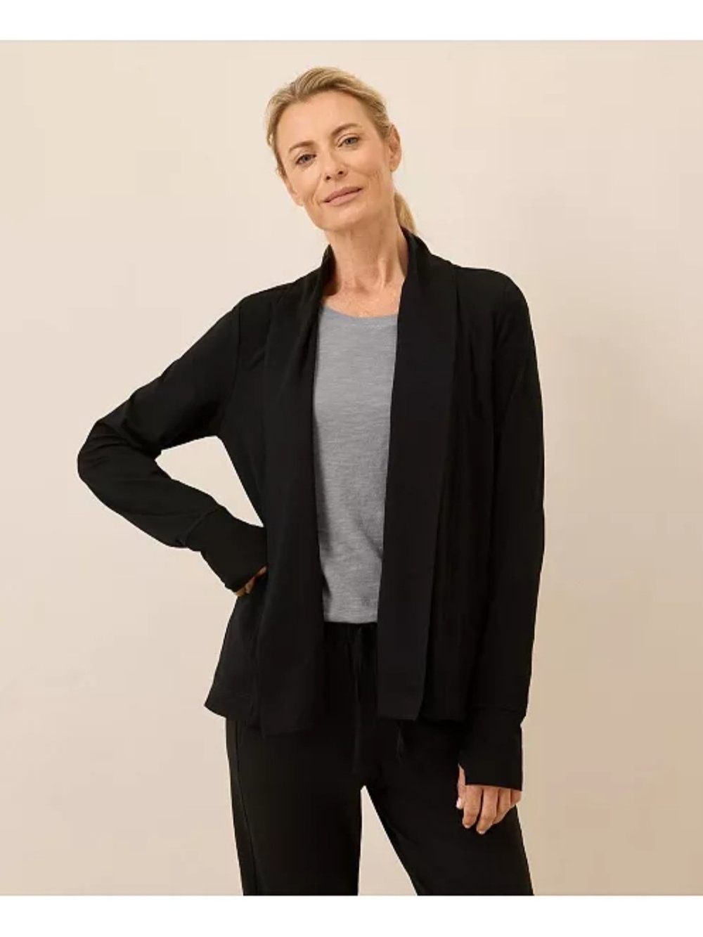 Pact Women's Luxe Stretch Jersey Swing Cardigan Size Large Organic Cotton Black